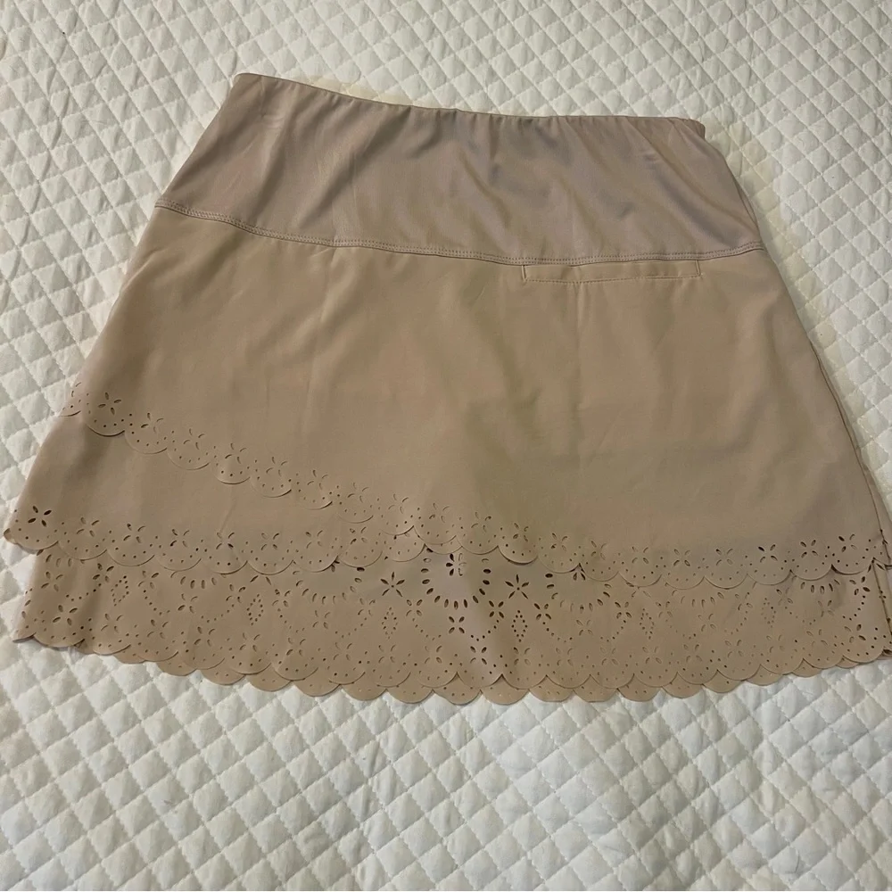 Lucky in Love Beige Mini Skort with Scalloped Hem - Picture 8 of 14